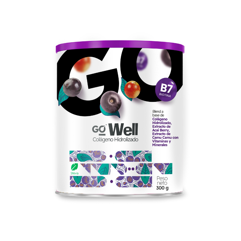 GoWell Colágeno Hidrolizado en Polvo Collagen Peptides (300g) - Con extracto de acaí y Vitamina C. Suplemento Articulaciones, Piel y Huesos. Colageno con Magnesio, Calcio, Zinc. Ideal para Dietas saludables.