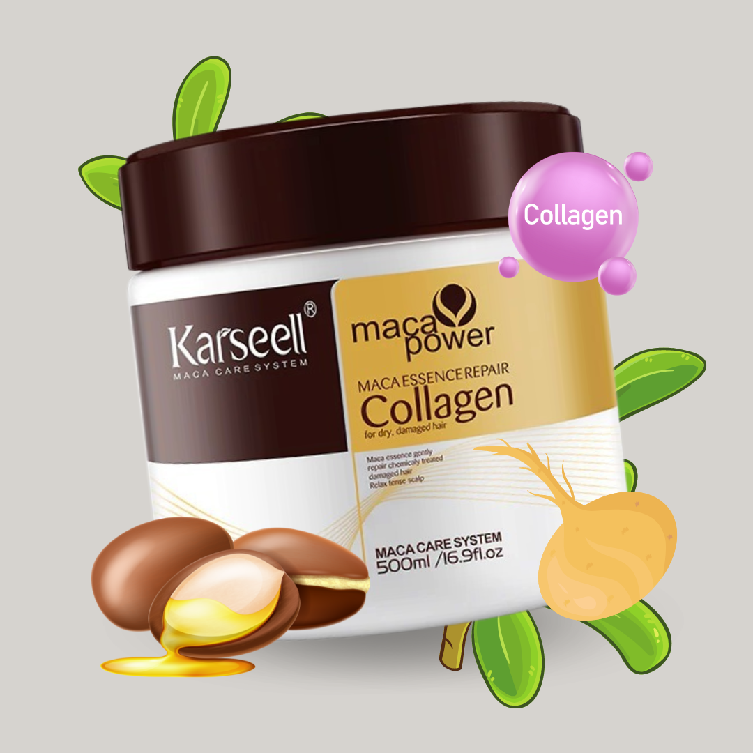 Tratamiento Capilar con Colágeno Karseell Reparación Profunda Acondicionador con Aceite de Argán y Colágeno, Mascarilla Esencia para Cabello Seco y Dañado, Todos los Tipos de Cabello, 16.90 oz / 500 ml.