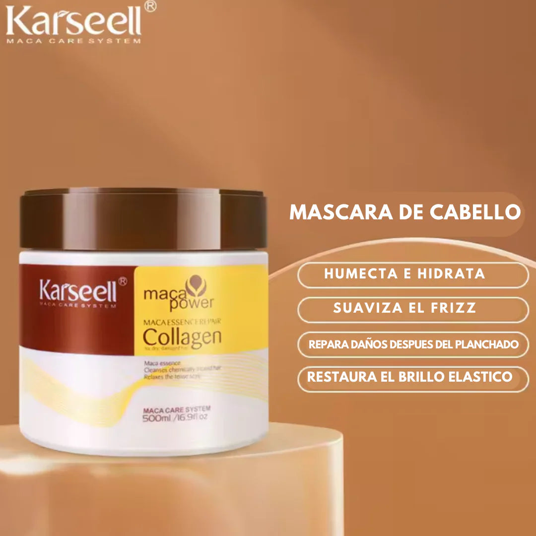 Tratamiento Capilar con Colágeno Karseell Reparación Profunda Acondicionador con Aceite de Argán y Colágeno, Mascarilla Esencia para Cabello Seco y Dañado, Todos los Tipos de Cabello, 16.90 oz / 500 ml.