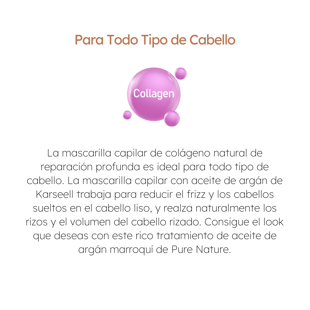 Tratamiento Capilar con Colágeno Karseell Reparación Profunda Acondicionador con Aceite de Argán y Colágeno, Mascarilla Esencia para Cabello Seco y Dañado, Todos los Tipos de Cabello, 16.90 oz / 500 ml.